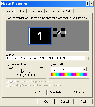 Set the Screen Resolution to 1024x768